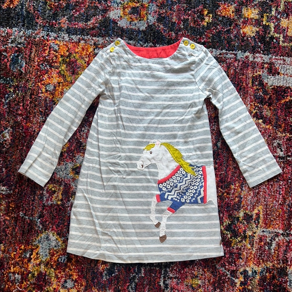 Striped Dress with Horse Appliqué, Size 4-5Y